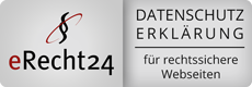 Badge von eRecht24: Datenschutzerklärung für rechtssichere Websites
